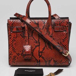 Yves Saint Laurent Orange/Black Snakeskin Nano Sac de Jour Bag